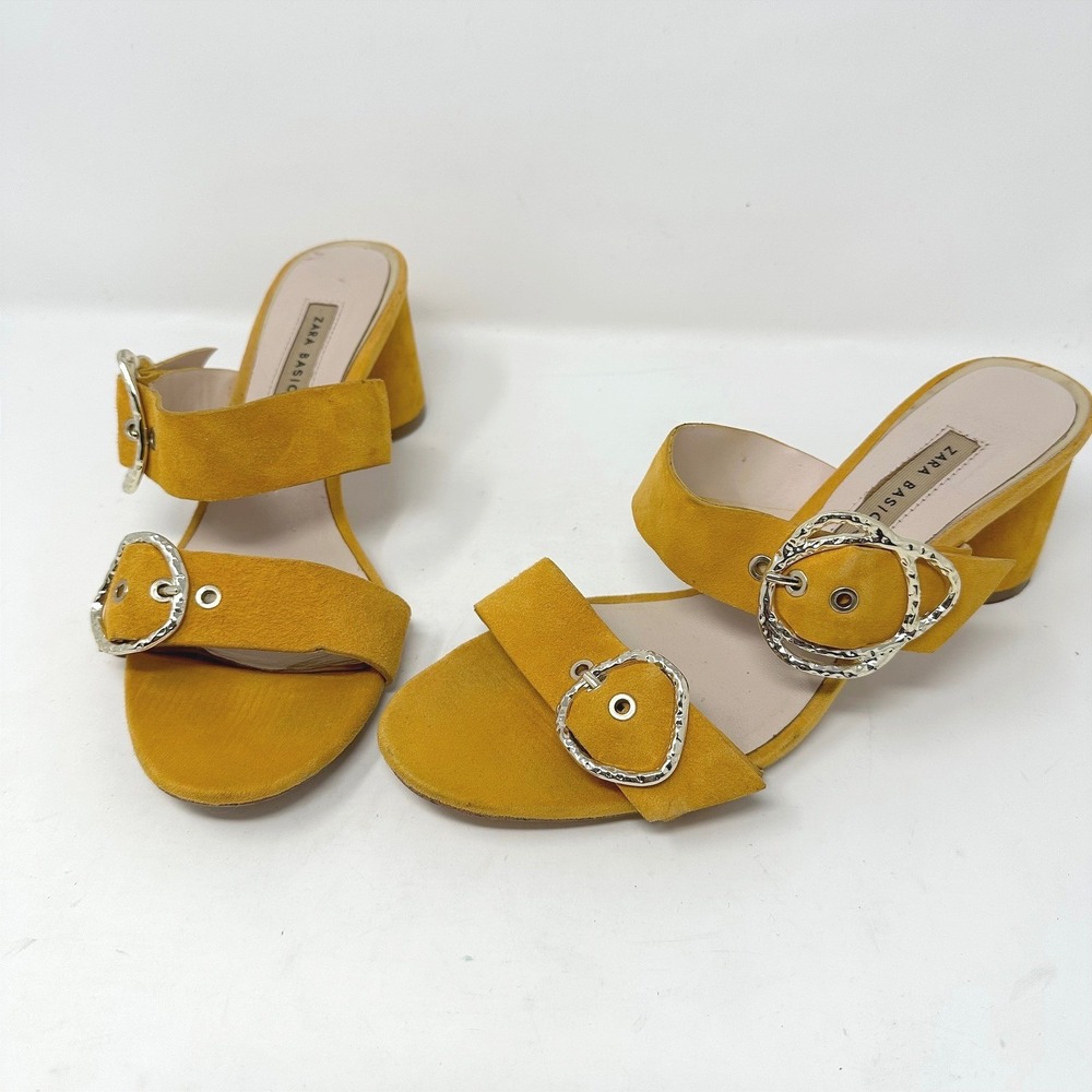 Zara Double Strap Slide Sandals Heels Yellow Size 40